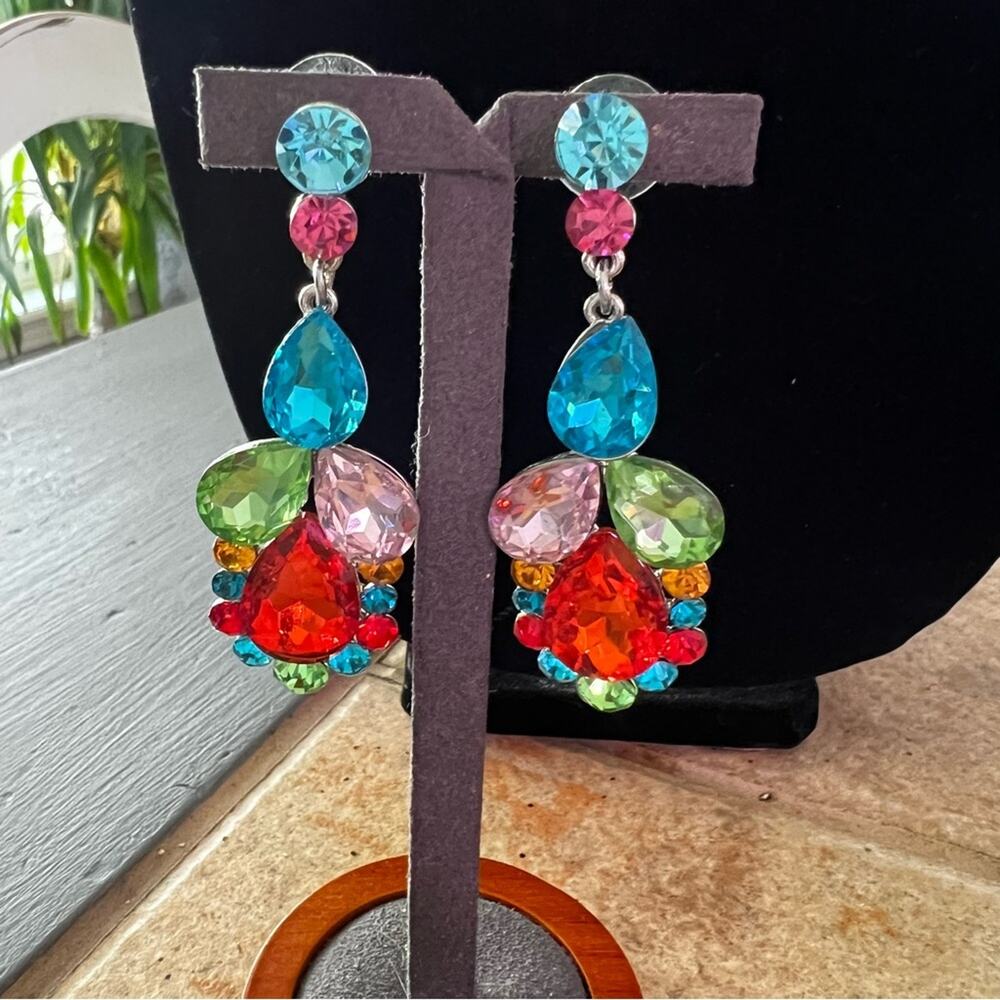 Silver Tone Colorful Bling Earrings - Picture 4 of 6